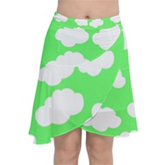 Green And White Cute Clouds  Chiffon Wrap Front Skirt by ConteMonfrey