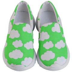 Green And White Cute Clouds  Kids Lightweight Slip Ons by ConteMonfrey