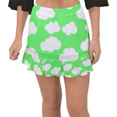 Green And White Cute Clouds  Fishtail Mini Chiffon Skirt by ConteMonfrey