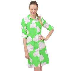 Green And White Cute Clouds  Long Sleeve Mini Shirt Dress by ConteMonfrey