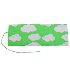 Green And White Cute Clouds  Roll Up Canvas Pencil Holder (s) by ConteMonfrey