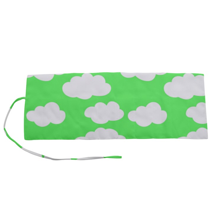 Green and white cute Clouds  Roll Up Canvas Pencil Holder (S)