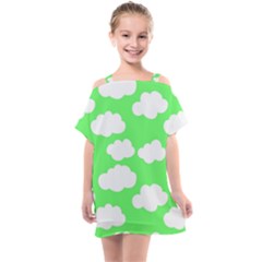Green And White Cute Clouds  Kids  One Piece Chiffon Dress by ConteMonfrey