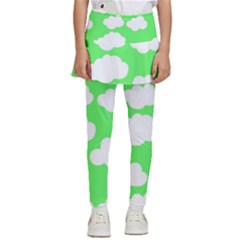 Green And White Cute Clouds  Kids  Skirted Pants by ConteMonfrey
