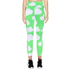 Green And White Cute Clouds  Pocket Leggings  by ConteMonfrey