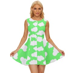 Green And White Cute Clouds  Sleeveless Button Up Dress by ConteMonfrey