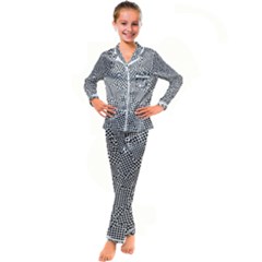 Geometric Noir Pattern Kids  Satin Long Sleeve Pajamas Set by dflcprintsclothing