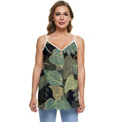 Autumn Fallen Leaves Dried Leaves Casual Spaghetti Strap Chiffon Top by Simbadda