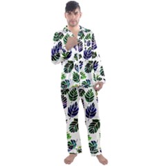 Leaves Watercolor Ornamental Decorative Design Men s Long Sleeve Satin Pajamas Set