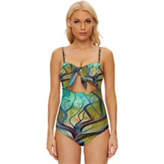 Tree Magical Colorful Abstract Metaphysical Knot Front One-piece Swimsuit by Simbadda