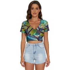 Tree Magical Colorful Abstract Metaphysical V-neck Crop Top by Simbadda