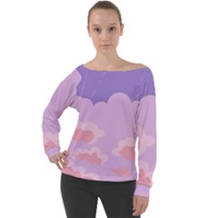 Sky Nature Sunset Clouds Space Fantasy Sunrise Off Shoulder Long Sleeve Velour Top by Simbadda