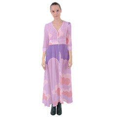 Sky Nature Sunset Clouds Space Fantasy Sunrise Button Up Maxi Dress