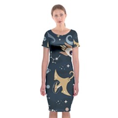 Space Theme Art Pattern Design Wallpaper Classic Short Sleeve Midi Dress by Simbadda