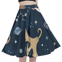 Space Theme Art Pattern Design Wallpaper A-line Full Circle Midi Skirt With Pocket by Simbadda