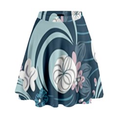 Flowers Pattern Floral Ocean Abstract Digital Art High Waist Skirt by Simbadda