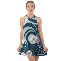 Flowers Pattern Floral Ocean Abstract Digital Art Halter Tie Back Chiffon Dress by Simbadda