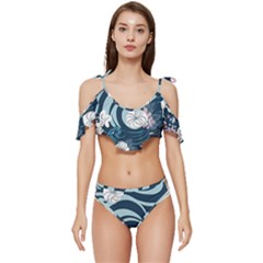 Flowers Pattern Floral Ocean Abstract Digital Art Ruffle Edge Tie Up Bikini Set	 by Simbadda