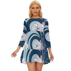 Flowers Pattern Floral Ocean Abstract Digital Art Long Sleeve Babydoll Dress by Simbadda