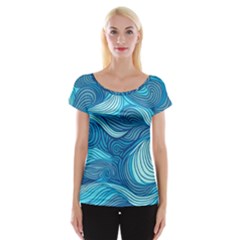 Ocean Waves Sea Abstract Pattern Water Blue Cap Sleeve Top by Simbadda