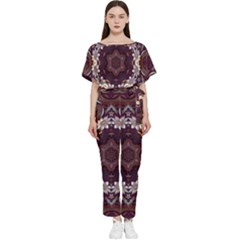 Rosette Kaleidoscope Mosaic Abstract Background Batwing Lightweight Chiffon Jumpsuit