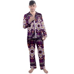 Rosette Kaleidoscope Mosaic Abstract Background Art Men s Long Sleeve Satin Pajamas Set