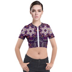 Rosette Kaleidoscope Mosaic Abstract Background Art Short Sleeve Cropped Jacket by Simbadda