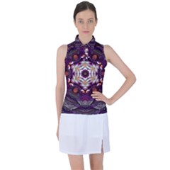 Rosette Kaleidoscope Mosaic Abstract Background Art Women s Sleeveless Polo Tee by Simbadda