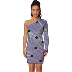 Hand Painted Branches With Collage Wood Bloom In Peace Long Sleeve One Shoulder Mini Dress