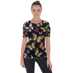 Flowers Butterfly Blooms Flowering Spring Shoulder Cut Out Short Sleeve Top by Simbadda