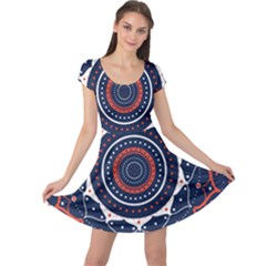 Mandala Orange Navy Cap Sleeve Dress by Simbadda