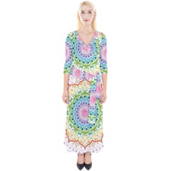 Mandala Pattern Rainbow Pride Quarter Sleeve Wrap Maxi Dress by Simbadda