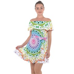 Mandala Pattern Rainbow Pride Off Shoulder Velour Dress by Simbadda