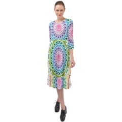 Mandala Pattern Rainbow Pride Ruffle End Midi Chiffon Dress