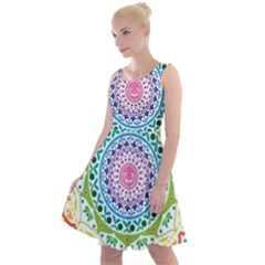 Mandala Pattern Rainbow Pride Knee Length Skater Dress by Simbadda