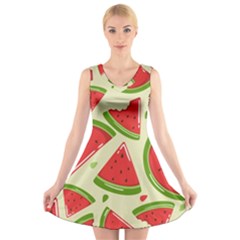 Cute Watermelon Seamless Pattern V-neck Sleeveless Dress by Simbadda