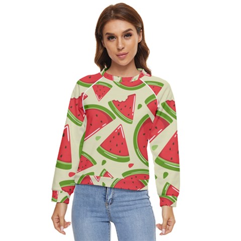 Cute Watermelon Seamless Pattern Women s Long Sleeve Raglan Tee by Simbadda