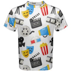 Cinema Icons Pattern Seamless Signs Symbols Collection Icon Men s Cotton Tee by Simbadda