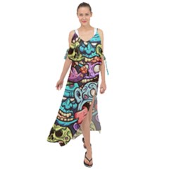 Zombie Heads Pattern Maxi Chiffon Cover Up Dress by Simbadda