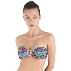 Zombie Heads Pattern Twist Bandeau Bikini Top by Simbadda