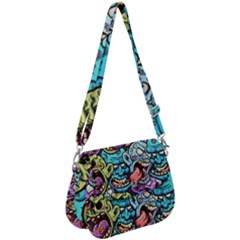 Zombie Heads Pattern Saddle Handbag by Simbadda