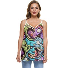 Zombie Heads Pattern Casual Spaghetti Strap Chiffon Top by Simbadda