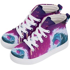 Tsunami Waves Ocean Sea Nautical Nature Water Unique Kids  Hi-top Skate Sneakers by Simbadda