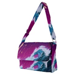 Tsunami Waves Ocean Sea Nautical Nature Water Unique Full Print Messenger Bag (m) by Simbadda