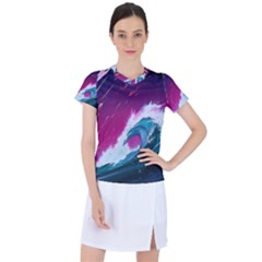 Tsunami Waves Ocean Sea Nautical Nature Water Unique Women s Sports Top by Simbadda