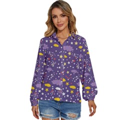 Pattern Cute Clouds Stars Women s Long Sleeve Button Up Shirt