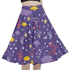 Pattern Cute Clouds Stars A-line Full Circle Midi Skirt With Pocket by Simbadda