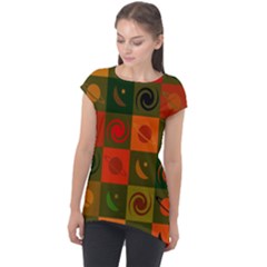 Space Pattern Multicolour Cap Sleeve High Low Top by Simbadda