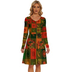 Space Pattern Multicolour Long Sleeve Dress With Pocket by Simbadda