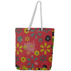 Flowers Pattern Full Print Rope Handle Tote (Large)